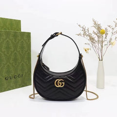 GUCCI MARMONT HALF MOON BAG BLACK