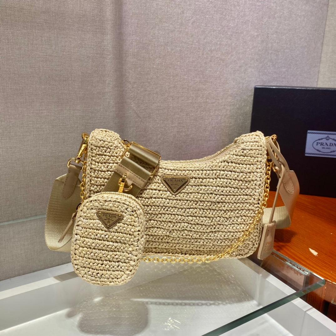 PRADA RE-EDITION 2005 RAFFIA BAG TAN