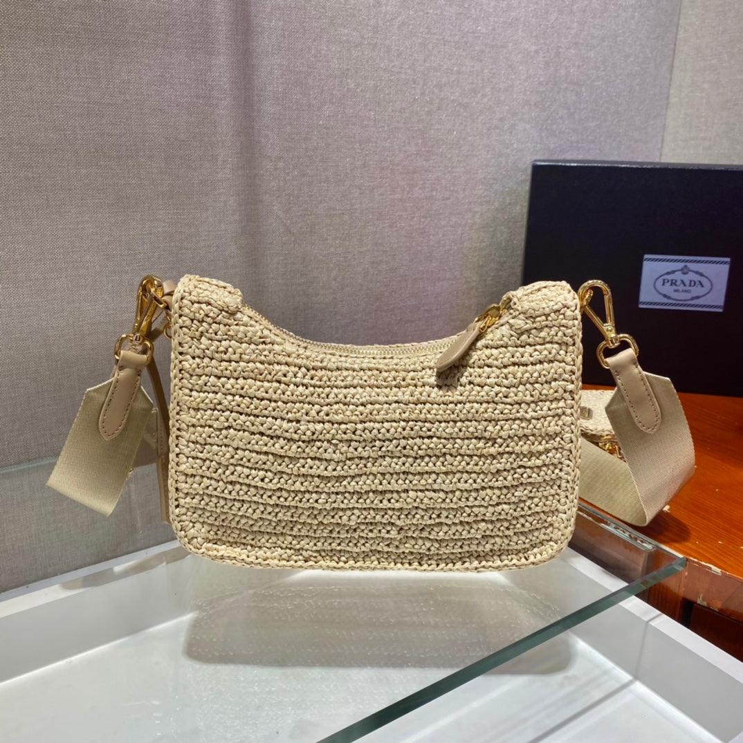 PRADA RE-EDITION 2005 RAFFIA BAG TAN