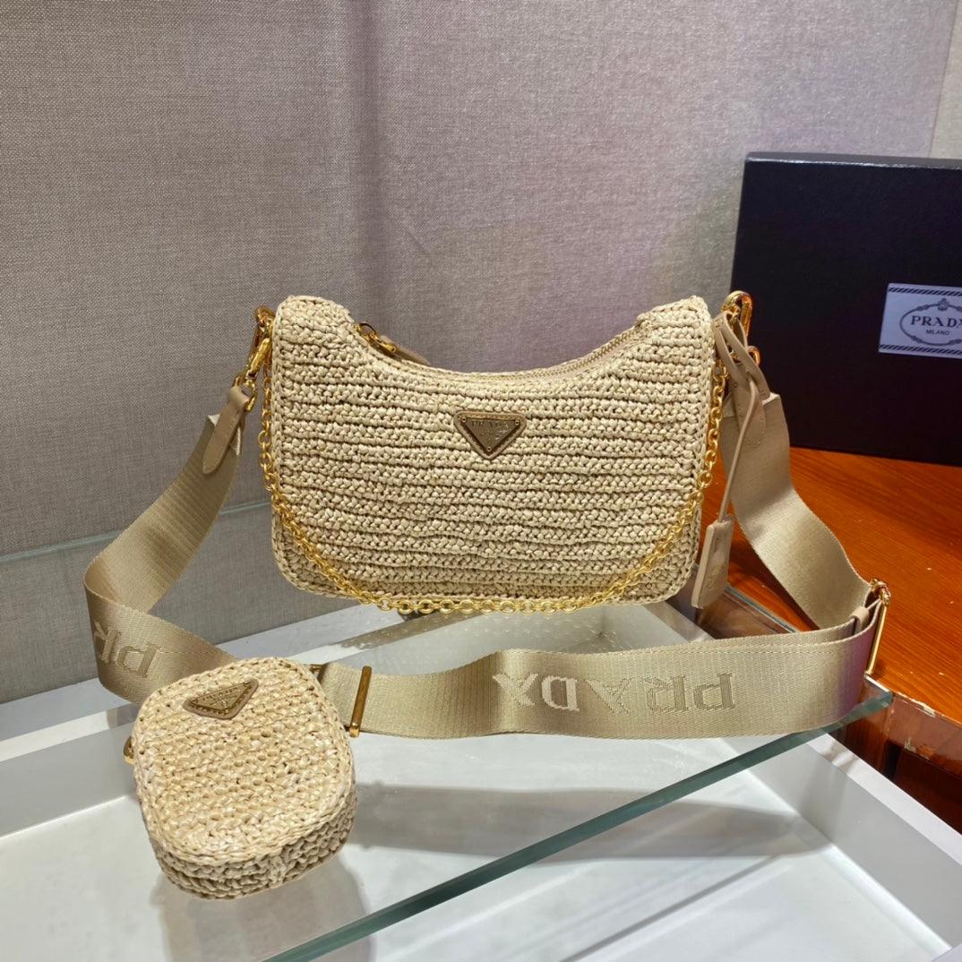 PRADA RE-EDITION 2005 RAFFIA BAG TAN